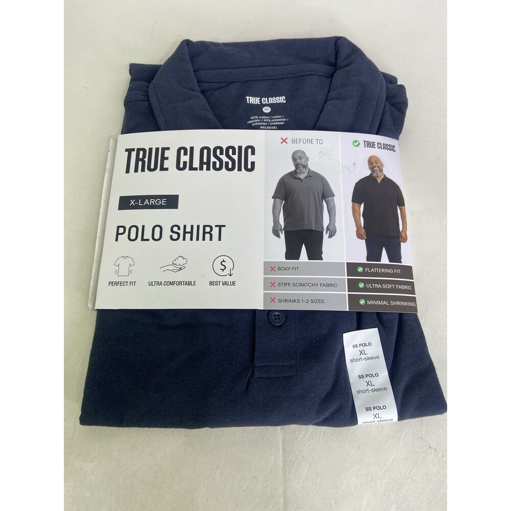 True Classic Classic Polo Shirt Men's Size XL Navy Blue Short Sleeve